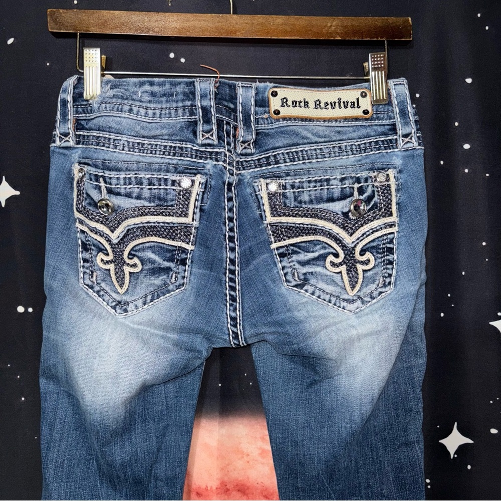 Rock Revival Blue Boot Cut Jeans with Decorative Stitching - Picture 11 of 16